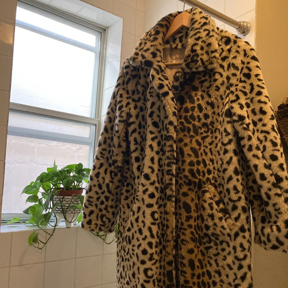 Cheetah Print Faux Fur Long Coat